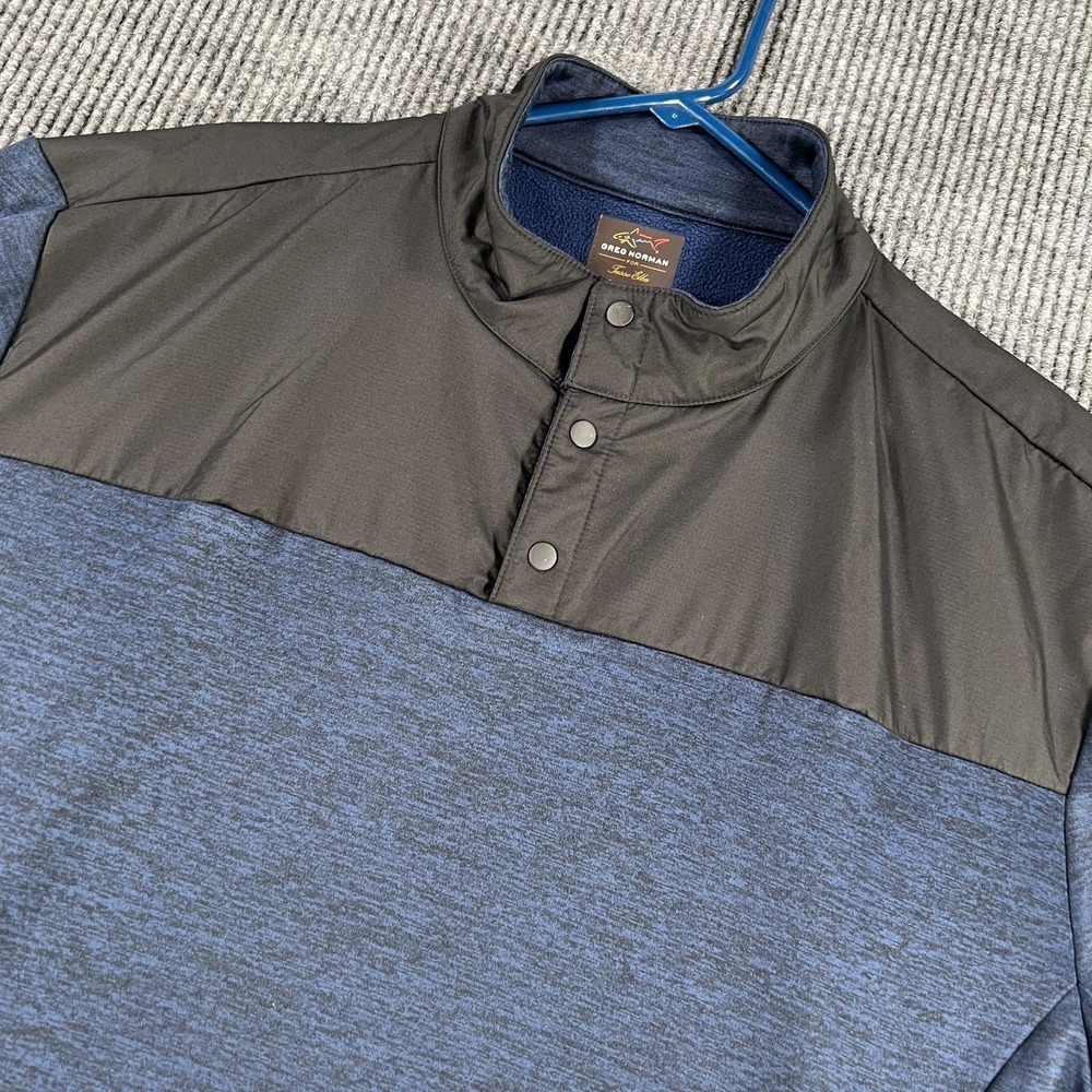 Greg Norman Pullover Mens 2XL XXL Blue Black Long Sleeve 1/4 Snap Golf Hydrotech